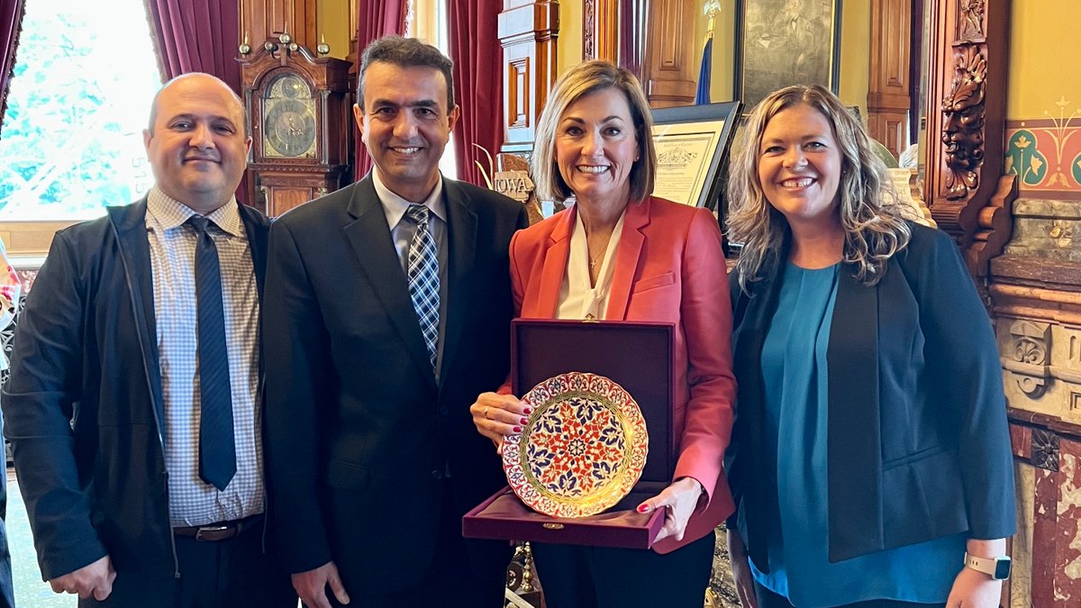 Iowa Gov Kim Reynolds, a strong supporter of charter schools, graciously made time to connect with Concept CEO Sedat Duman, Iowa Regional Superintendent Serdar Kartal (left), and Horizon Science Academy Des Moines Principal Laura Cannon. <a href="/IAGovernor/">Gov. Kim Reynolds</a> <a href="/HSA_DSM/">Horizon Science Academy Des Moines</a> #charterswork #DSMUSA