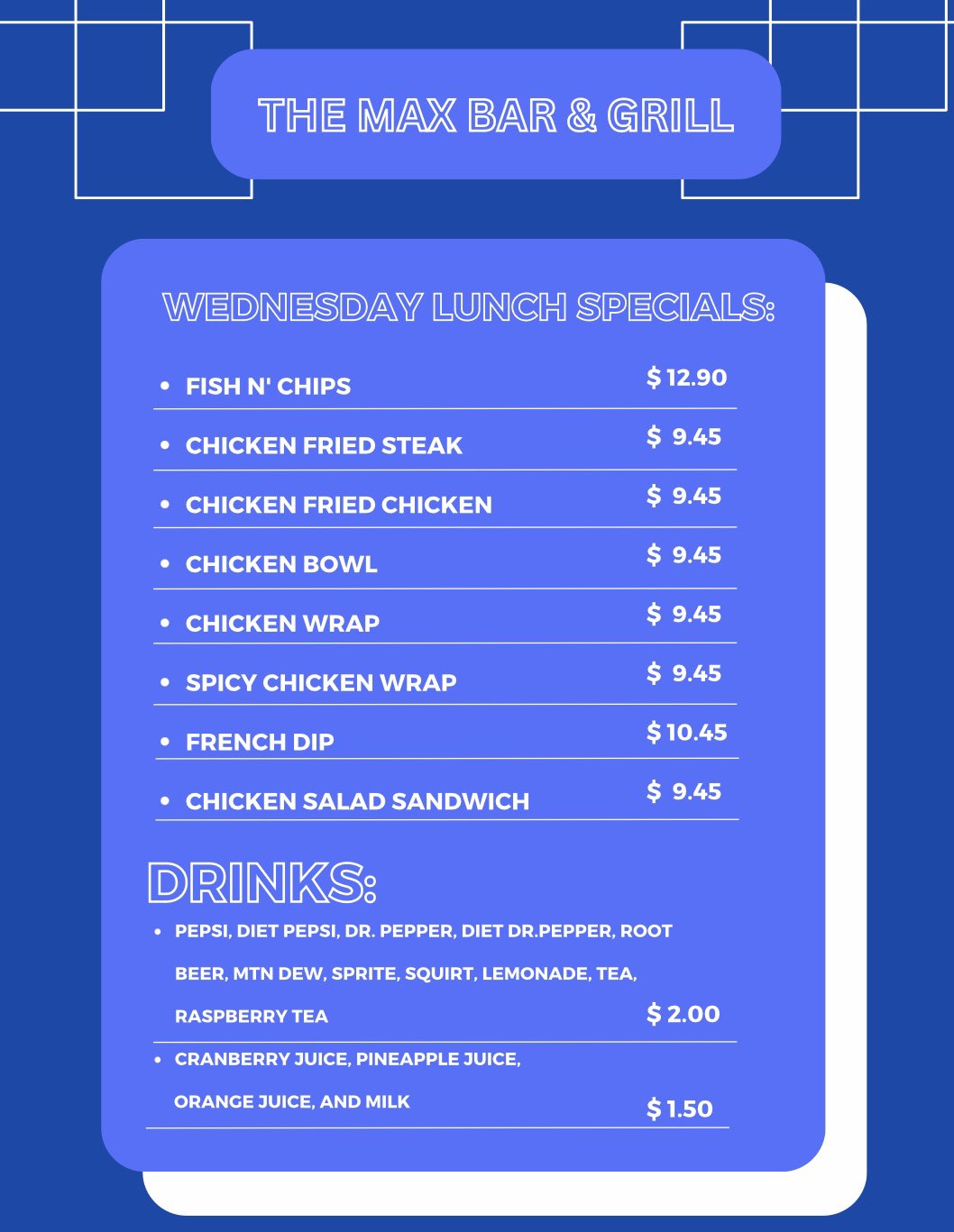Max bar and grill deals