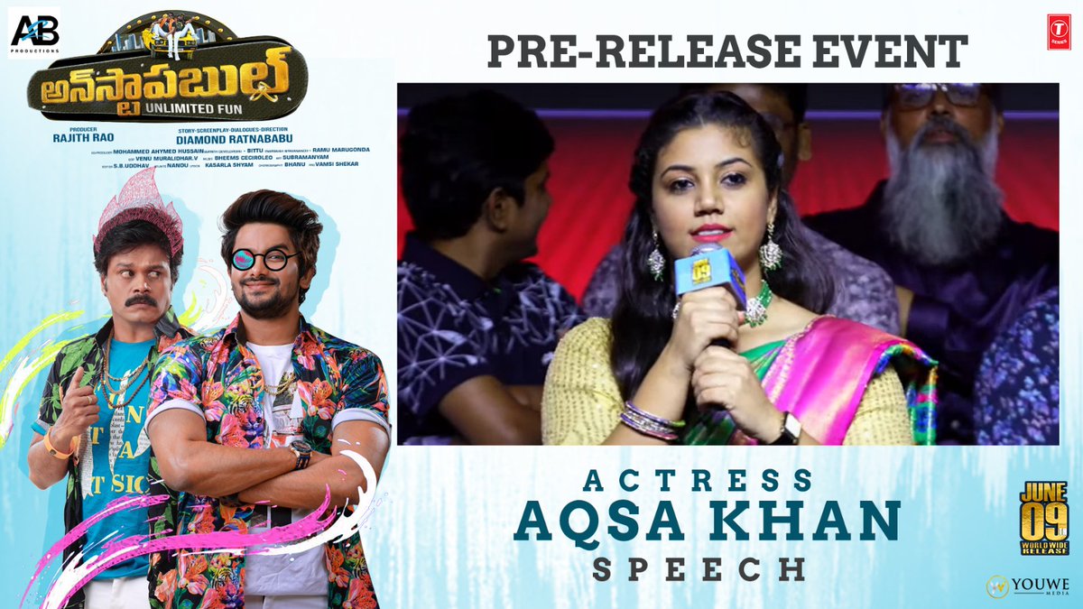I'm so happy to be a part of this unlimited fun movie #Unstoppable.
-Beautifu Actress #AqsaKhan Speech @  Pre-Release Event✨

▶️youtu.be/0B1jxEdOvd4

#UnstoppableOnJune9th
<a href="/VJSunnyOfficial/">VJ Sunny</a> <a href="/MeSapthagiri/">Sapthagiri</a> <a href="/Nakshatra_ph/">NAKSHATRA TRINAYANI</a> <a href="/ratnababuwriter/">Diamond Ratnababu</a> #RajithRao <a href="/A2bIndiaOffcl/">A2B India Production</a> <a href="/MediaYouwe/">YouWe Media</a>
