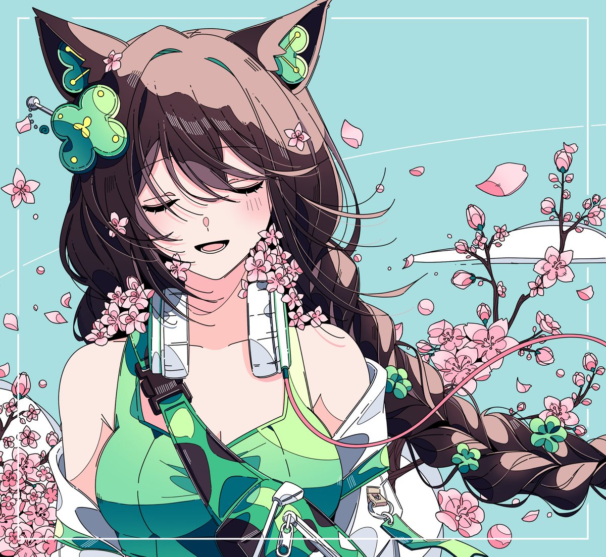 npcKitsunya's tweet photo. Nine in the afternoon ☀️
My soul’s singing a tune 🎶
As the cherry blossoms bloom 🌸

🎨: @mornmeii 

#Kitsunyart #ENVtuber #VtuberEN https://t.co/BpZbp7Isu5