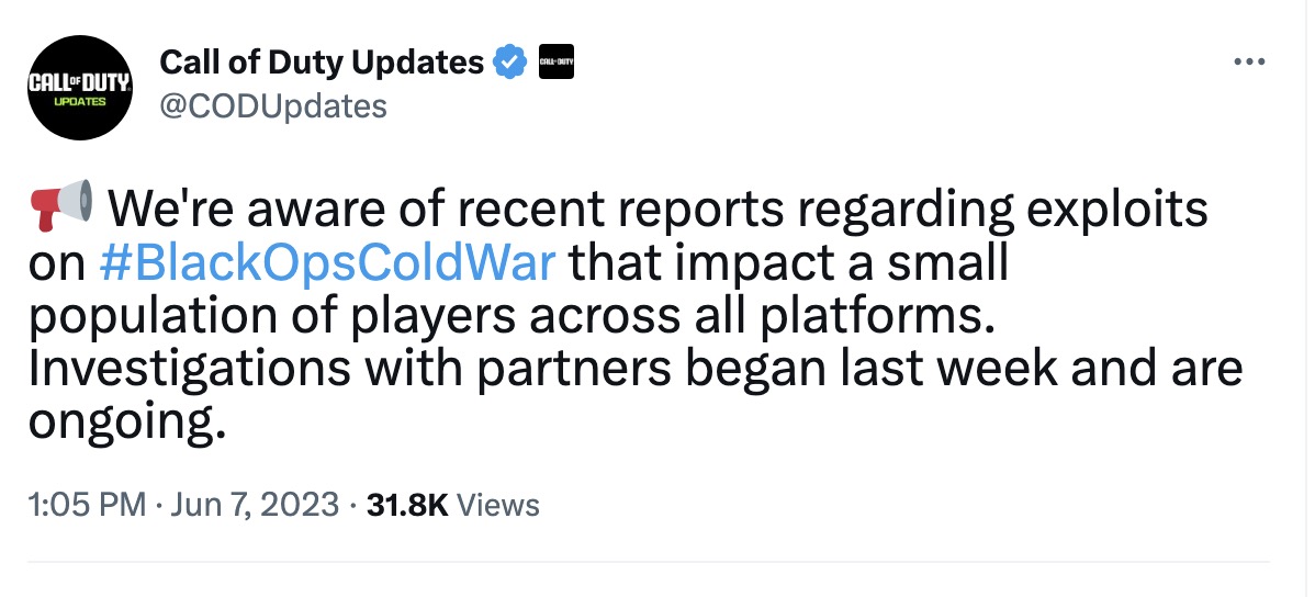 Activision officially acknowledges the Black Ops Cold War exploit