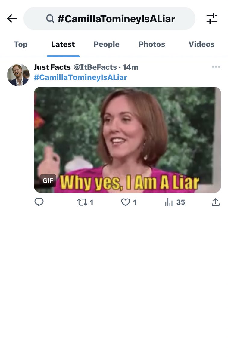 Is anyone else having this odd glitch?
My timeline says #CamillaTomineyIsALiar is trending but when I look at latest nothing but my own tweet shows in the results?
It’s only happening with that trend?!?
#IStandWithHarry