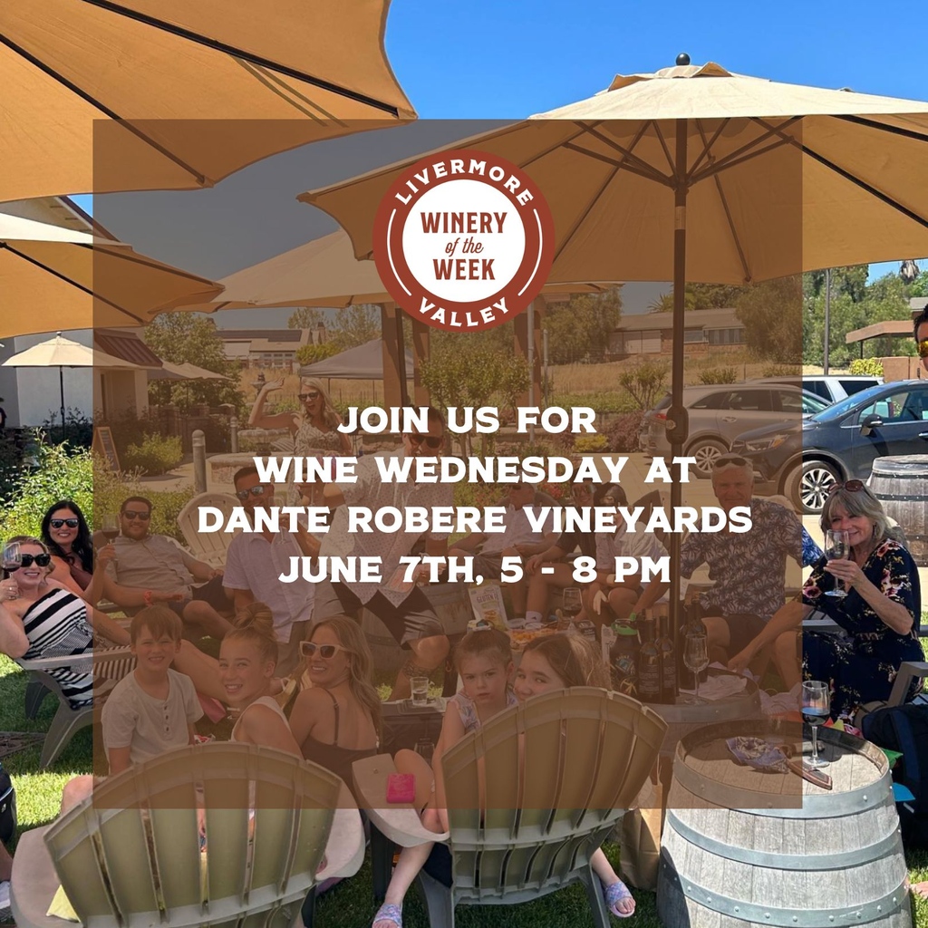 It's Wine Wednesday at Dante Robere Vineyards! $20 tastings & wine by the bottle will be available to enjoy & Charming Fig Mini Boxes $25. #WineryOfTheWeek #winewednesday#LivermoreValley #Livermorevalleywine  #WineCountry #LVwinecountry #BayAreaWine #VisitCalifornia
