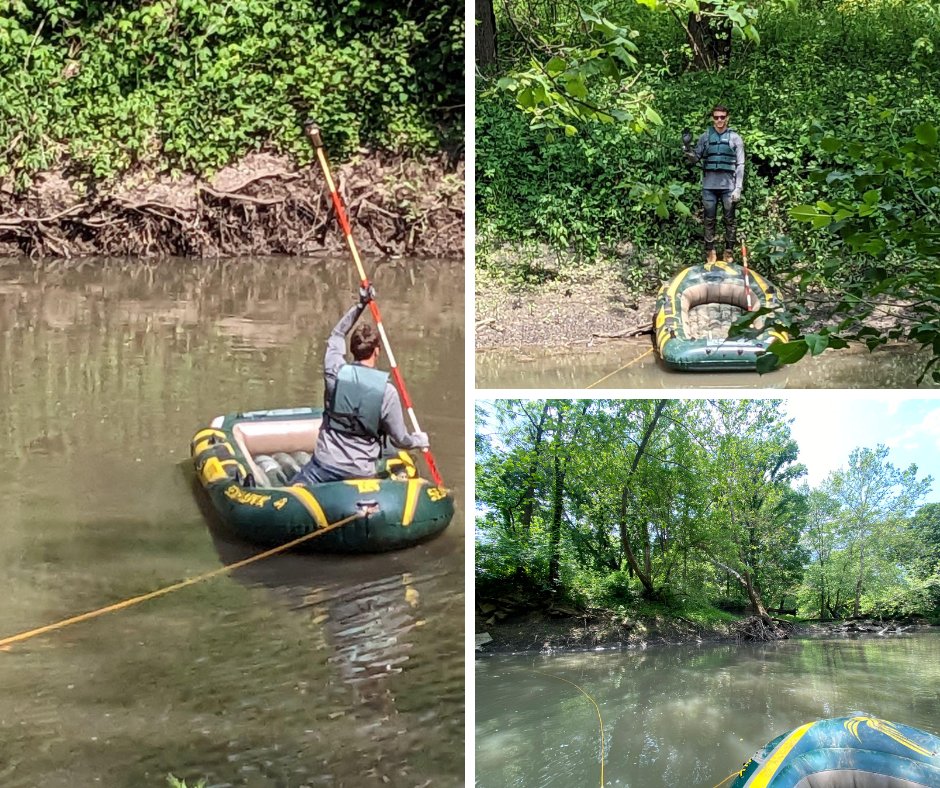 ERA is paddling into summer! Our team recently completed a survey on the Sangamon River site, located in the Lake of the Woods Forest Preserve in Champaign County. We were able to collect critical creek elevations while navigating the waters in our trusty inflatable boat!