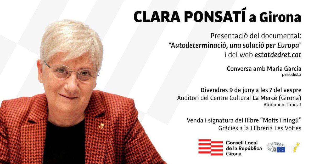 ClaraPonsati's tweet photo. Aquest divendres, a Girona, presentaré el curt documental "Autodeterminació. Una solució per Europa" i la pàgina web https://t.co/uHxD49SYXZ. Us hi esperem. https://t.co/epFpDrBlf5