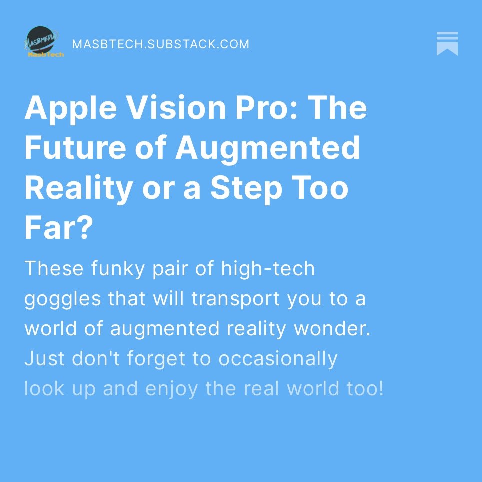 masbmedia's tweet photo. Concerns about the potential social implications of such a device have surfacd. In this review, we explore the impressive features of the Vision Pro, but also delve into the questionable choices made by Apple and the possible impact on human connection.
https://t.co/Haf6cKXrz2 https://t.co/qVq4SpzIsW