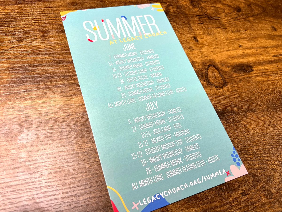 legacyplano's tweet photo. All your summer fun starts right here at Legacy! Go to legacychurch .org / summer to get a detailed look at all things happening at our church this summer! 

 #legacyplano #legacychurch #planotx #localchurch #youbelonghere #church https://t.co/v6snBdlCN7