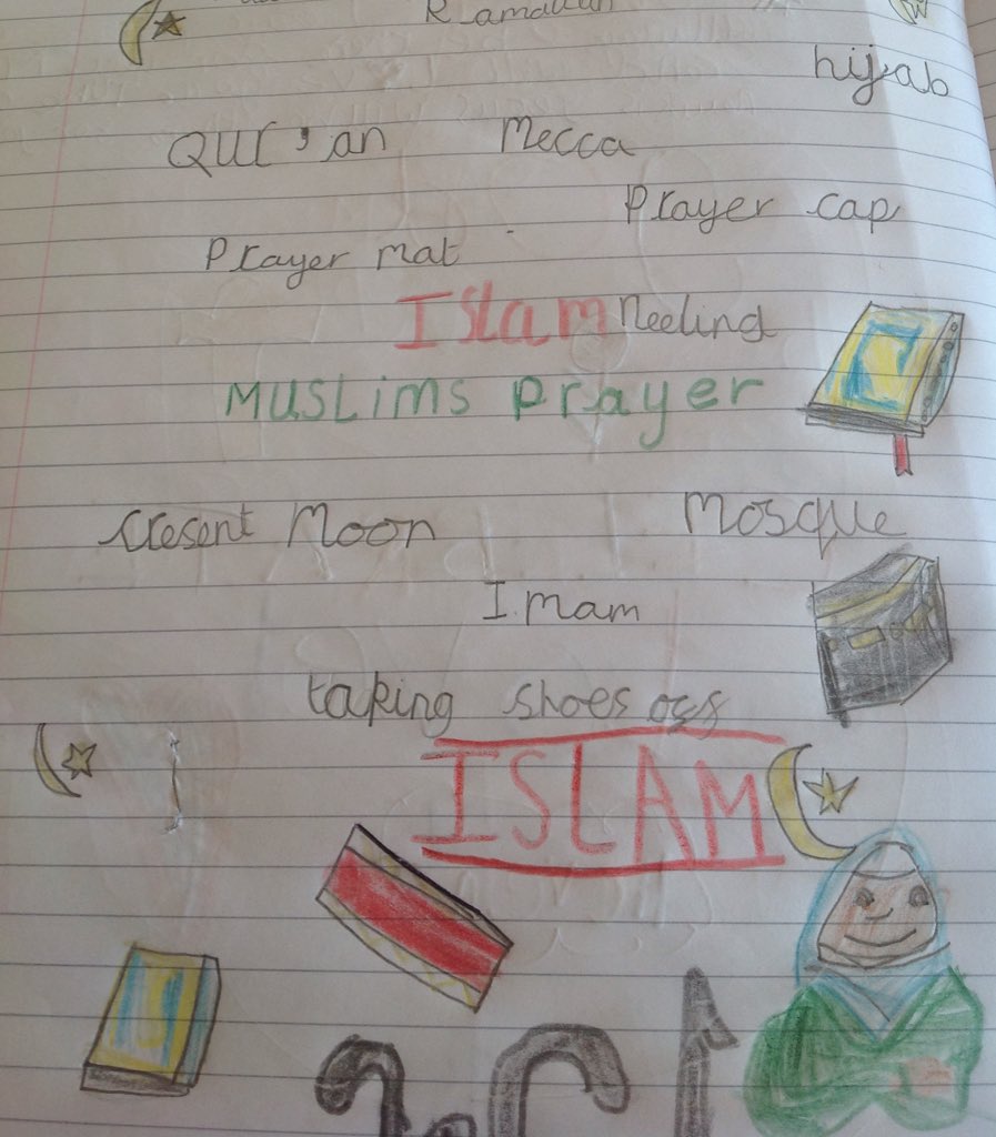 Class6JP's tweet photo. Welcome back to school for the final half term of this academic year! 😢The children have come back to school with super behaviour for learning as you can see from their work today. They have created their own mind maps to illustrate all that they have learned about Muslim prayer https://t.co/MrZnVh9rPt