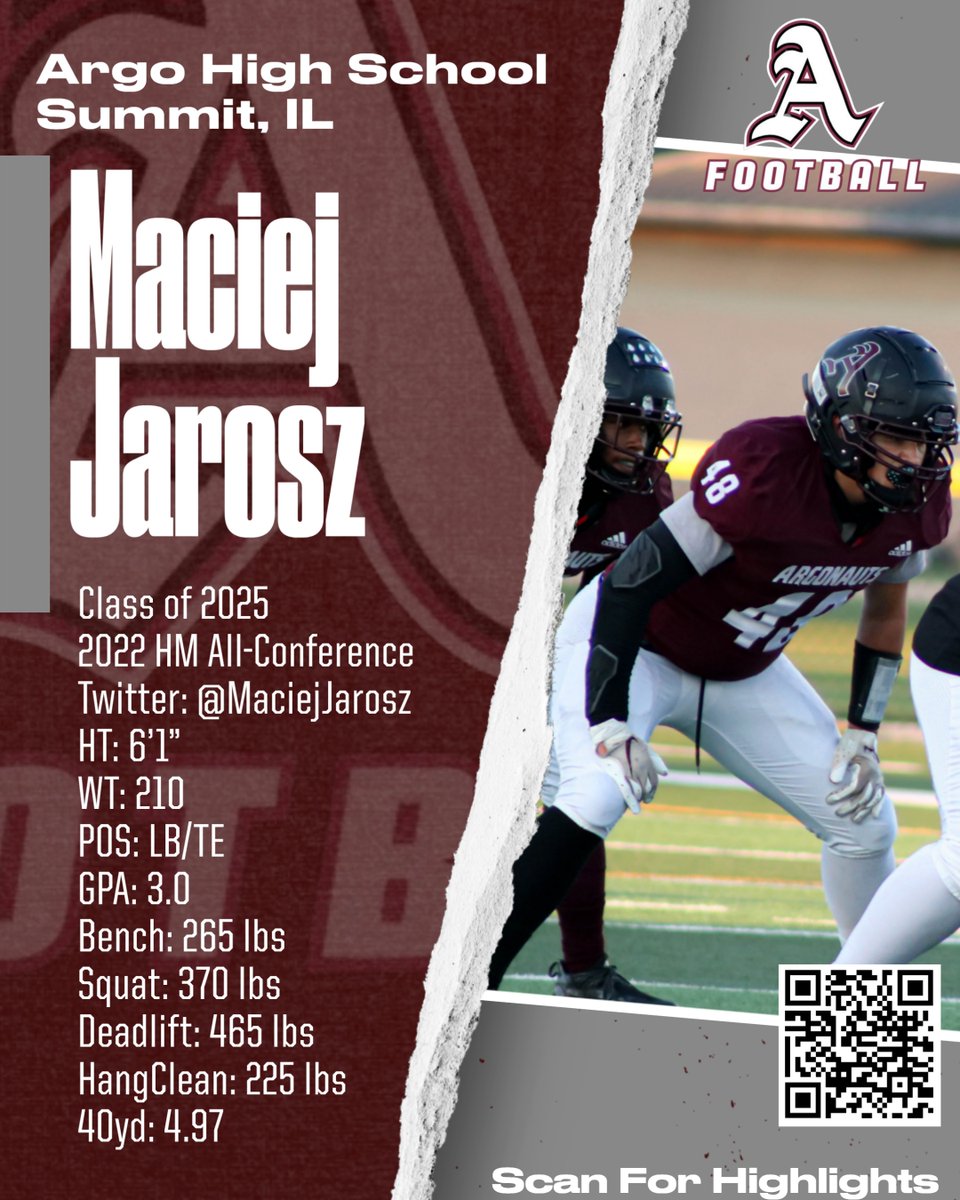 Argo Football (@argo_football) on Twitter photo 🚨𝐀𝐭𝐭𝐞𝐧𝐝𝐢𝐧𝐠 𝐍𝐂𝐂 𝐏𝐫𝐨𝐬𝐩𝐞𝐜𝐭 𝐂𝐚𝐦𝐩 | 𝐉𝐮𝐧𝐞 𝟖𝐭𝐡
Maciej Jarosz 2025 - LB|TE
Argo High School - Summit IL
Twitter: <a href="/Maciejjarosz12/">Maciej jarosz</a>
Hudl 👇hudl.com/profile/163885…
<a href="/EDGYTIM/">Timothy “EDGYTIM” OHalloran</a> <a href="/DeepDishFB/">DEEP DISH FOOTBALL</a> <a href="/PrepRedzoneIL/">Prep Redzone Illinois</a> <a href="/CoachRossberg/">Coach Rossberg</a> 🚨𝐀𝐭𝐭𝐞𝐧𝐝𝐢𝐧𝐠 𝐍𝐂𝐂 𝐏𝐫𝐨𝐬𝐩𝐞𝐜𝐭 𝐂𝐚𝐦𝐩 | 𝐉𝐮𝐧𝐞 𝟖𝐭𝐡
Maciej Jarosz 2025 - LB|TE
Argo High School - Summit IL
Twitter: <a href="/Maciejjarosz12/">Maciej jarosz</a>
Hudl 👇hudl.com/profile/163885…
<a href="/EDGYTIM/">Timothy “EDGYTIM” OHalloran</a> <a href="/DeepDishFB/">DEEP DISH FOOTBALL</a> <a href="/PrepRedzoneIL/">Prep Redzone Illinois</a> <a href="/CoachRossberg/">Coach Rossberg</a>