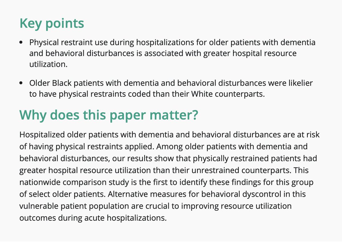 JHGeriatrics's tweet photo. Great research on hospitalized pts w/#Dementia #DBD & #PRs from @HopkinsBayview's GIM Drs. @amteshwar #IshaanGupta @GIMMedEdDoc #CheMatthewHarris!
"Only after all other measures have been exhausted, given the associations w/worse clinical & resource utilization outcomes."
⬇️ https://t.co/Iv5jHZHikZ