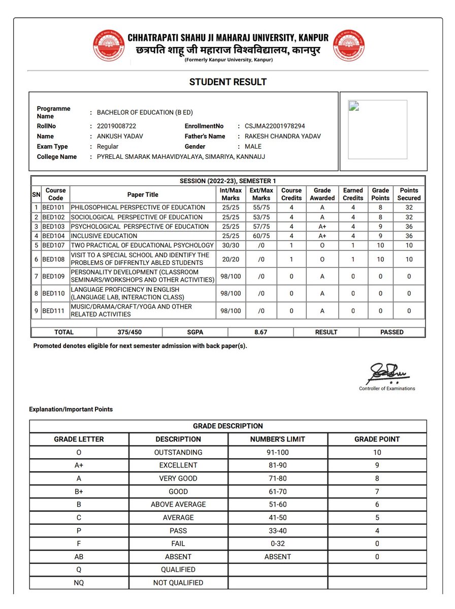 CSJMU B.ed 1st semester result out ✅

375/450 ( 83.33% ) 🎉

#csjmu #CSJMU #bed #Kanpur #kanpuruniversity #Result #csjmuresult #BED #bedresult