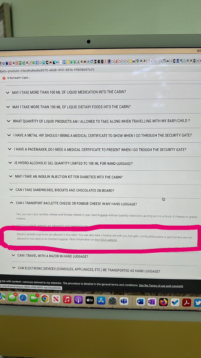 In looking up information on Geneva Airport’s website about regulations on traveling with frozen breastmilk, I have learned not much about that, but I now know I can both bring on and COOK artisanal cheese on the plane.