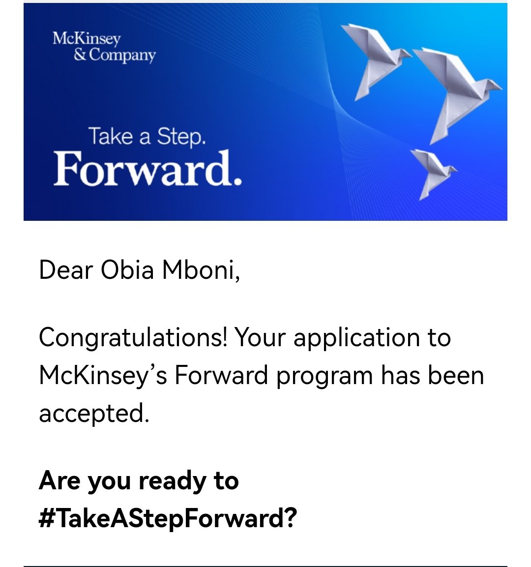 obia_bryan's tweet photo. I am excited to #TakeAStepForward and build practical skills for the future with McKinsey’s Forward program! https://t.co/cKB8DEJ1Lm