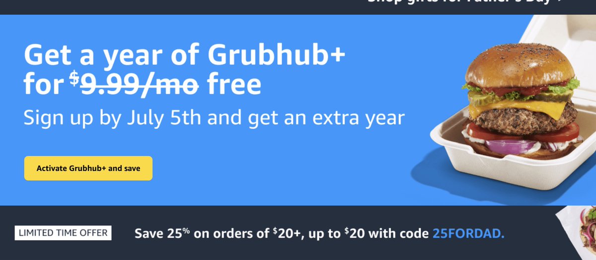 Wario64 on twitter two years of grubhub offer available for amazon