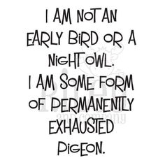 I am one tired pigeon.  I am wide awake at midnight.  My brain is pulling up files of assorted memories or thoughts about a variety of subject matter.  Morning?  What's that?  Something I don't get up for.  I do, though, make a sincere effort of getting up before noon.