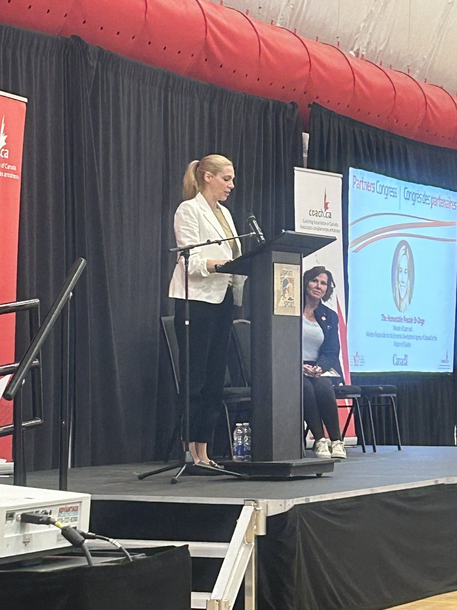 wayneparro's tweet photo. @PascaleStOnge_ with @ltlafreniere addressing @CAC_ACE #PartnersCongress delegates and announcing additional funding from @SportCanada_EN to support international coaches in Canada’s national programs. https://t.co/X5tw8SXzQM