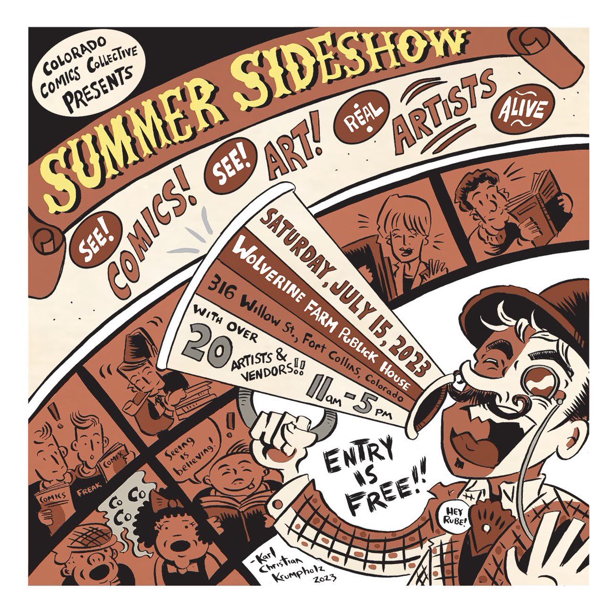 A reminder!! Applications for exhibitors are open for the next Colorado Comics Collective event: SUMMER SIDESHOW on July 15 in Fort Collins, CO. Any Colorado artist, vendor, publisher, zinester, & anything in between are welcome. Deadline is June 21st! 

tinyurl.com/22thzxts