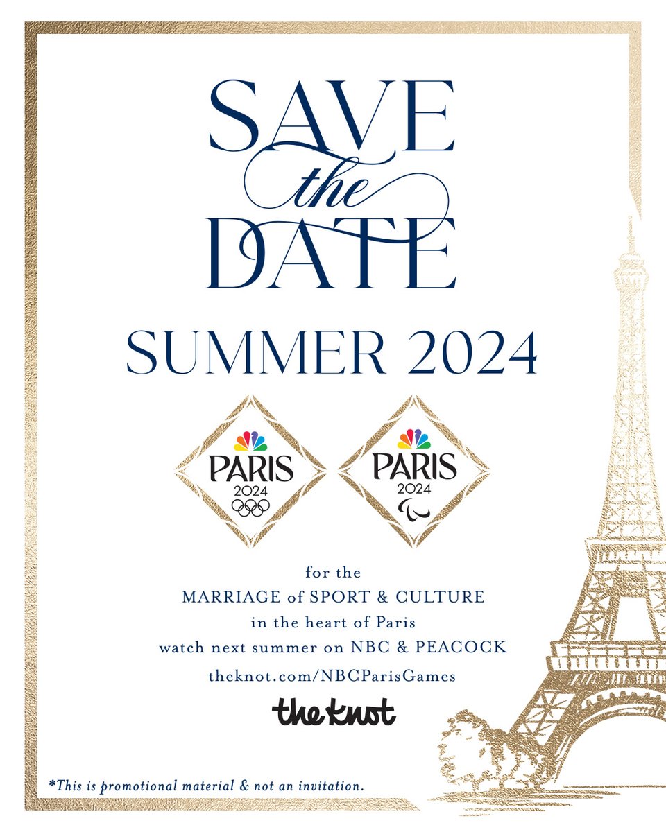 You are cordially invited to watch the Olympic and Paralympic Games in Paris next summer on @NBC and @peacock! 🇫🇷✨ @TheKnot | TheKnot.com/nbcparisgames