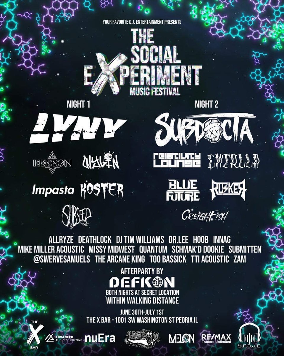 🔊 I am thrilled to share that I'll be performing at the Social Experiment Music Festival in Peoria, IL! Check out this lineup though!!! Fourth of July weekend is going to be nuts! 🔊