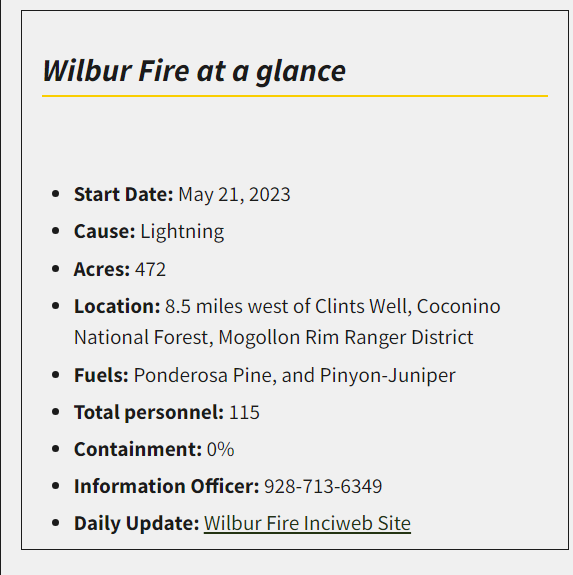 CoconinoNF's tweet image. #WilburFire #Update Crews continue to manage the Wilbur Fire, a lightning-caused wildfire located 8.5 miles west of Clints Well, Ariz., that is currently at 472 acres.

Highlights: Minimal growth occurred over the Wilbur Fire allowing crews to begin hazard tree felling operations