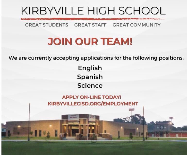 kcisdcats's tweet photo. Join our team!!! Opportunities at KCISD https://t.co/RGcRHcYmHQ