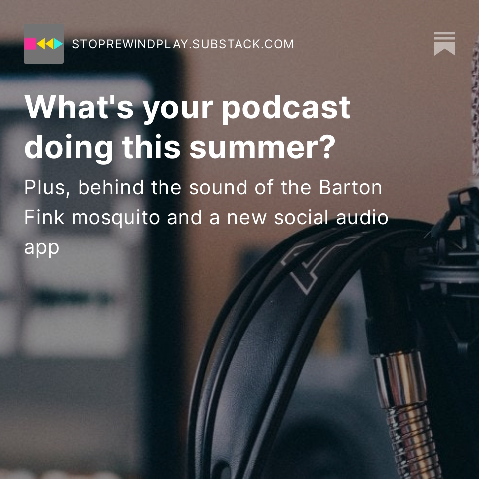 BigTentSocial's tweet photo. ⏹️ How to make your podcast work for you while you take a break
⏪ Links to the latest news in #podcasting #AudioFuture #SocialAudio and more
▶️ Supervising sound editor Skip Lievsay talks about his 38-year collaboration with the Coen Brothers and the #SoundDesign in Barton Fink

Subscribe to Stop. Rewind. Play. by hitting the link in bio and tapping the top link