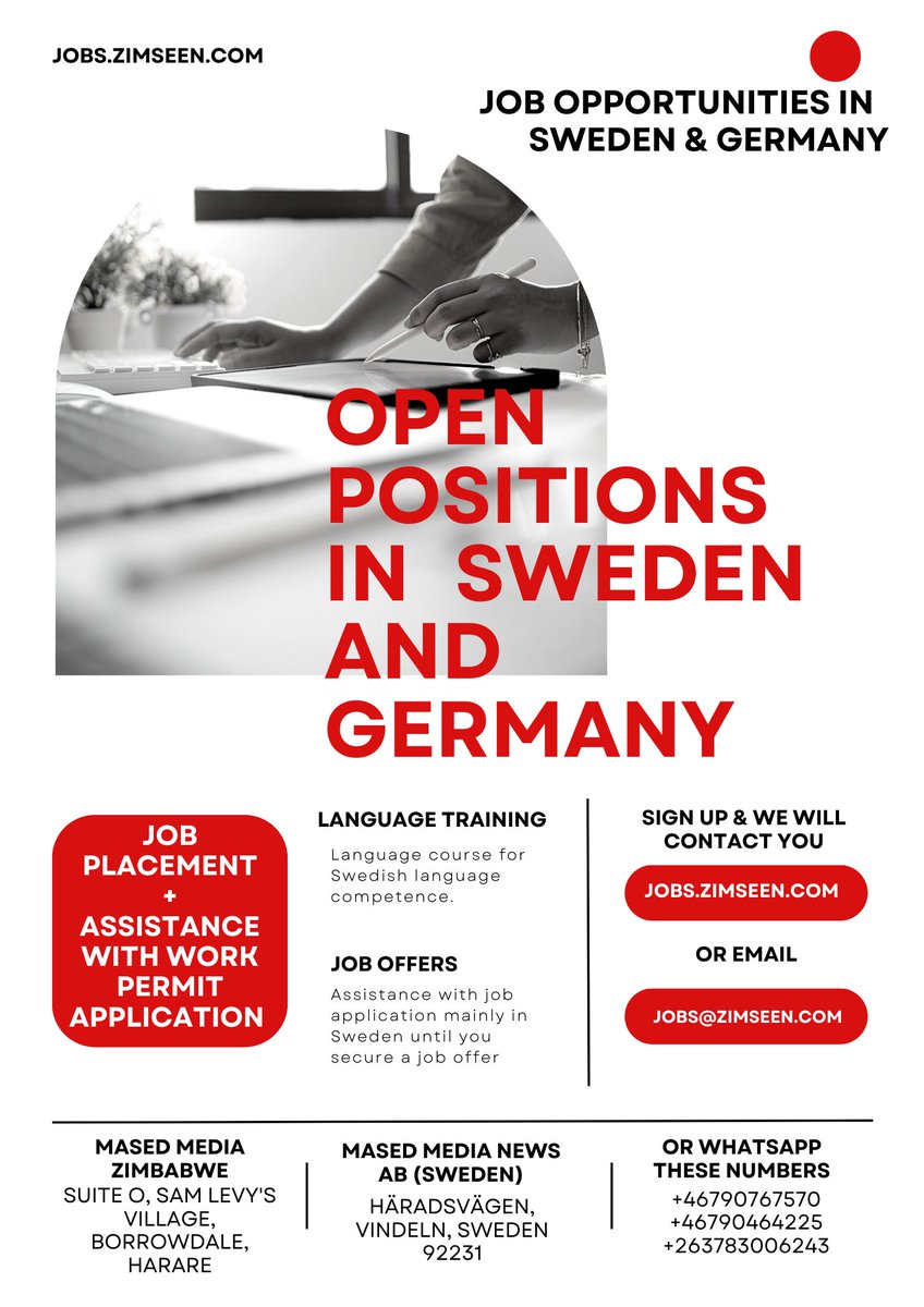 🇸🇪 Dreaming of a new job  in Sweden? Let us make it happen!
We help you with securing a job to managing the work permit process, assisting with relocation, and offering Swedish language training. Contact details on the flyer.
🚀 #JobsInSweden #LanguageTraining #CareerAdventure