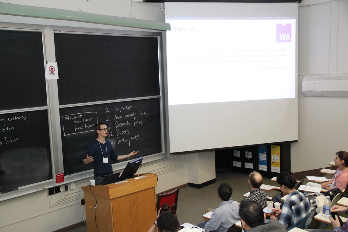 CSERMeeting's tweet photo. Now at #CSERspr23, @acieroid a professor from UQÀM is talking about "Program Analysis of WebAssembly Applications". https://t.co/xXlMHKEnEi