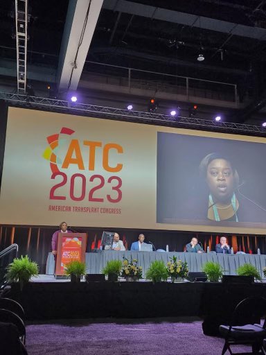 NYUGSOM_CSTAR's tweet photo. #CSTAR Director @Dorry_Segev presenting on optimizing quality and quantity of donated organs and @tpurnell1908 presenting on equity in organ transplantation, on the big screen this morning at #ATC2023SanDiego! https://t.co/xuPo0Lwo10