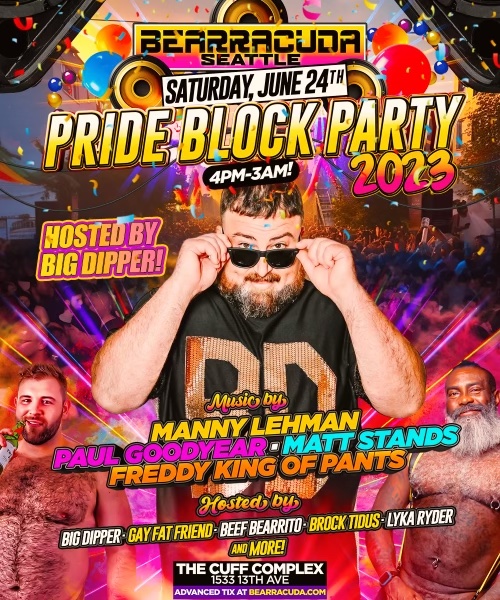 BigDipperJelly's tweet photo. SEATTLE, cum out and celebrate Pride with me and @bearracudamatt at #TheCuffComplex 6.24.23 https://t.co/sdaGiaQOq2