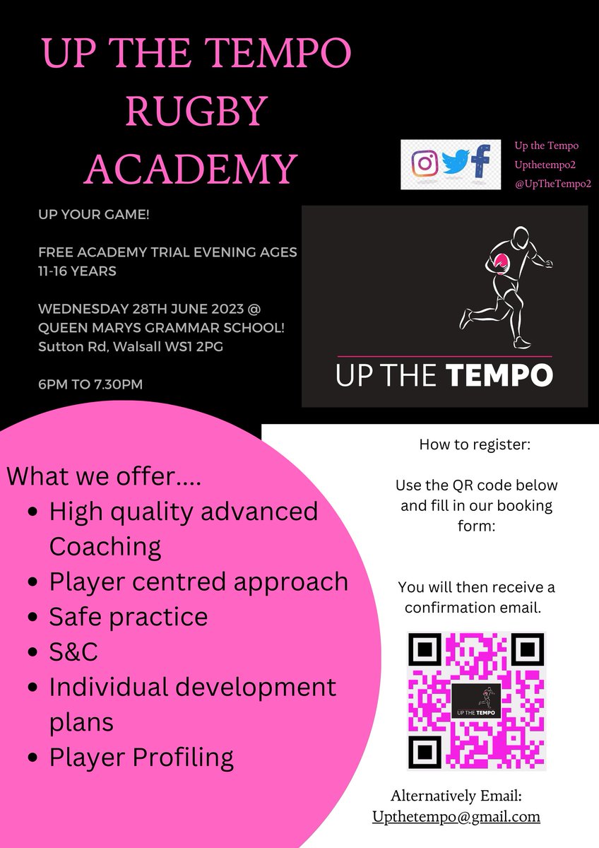 UpTheTempo23's tweet photo. So after a long time of planning, support from @QMGSSPORT we have a free academy trail evening booked, with the Academy officially opening in September! https://t.co/4VTxvIHnPM