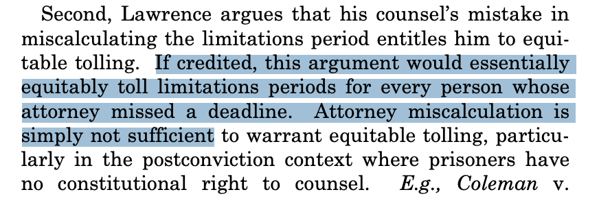 csmcdaniel's tweet photo. Nice that some people get extensions to their deadlines. Here is Justice Thomas ruling on death row prisoners whose appointed counsel messed up the math and missed a deadline: https://t.co/wMdpUS1O5k