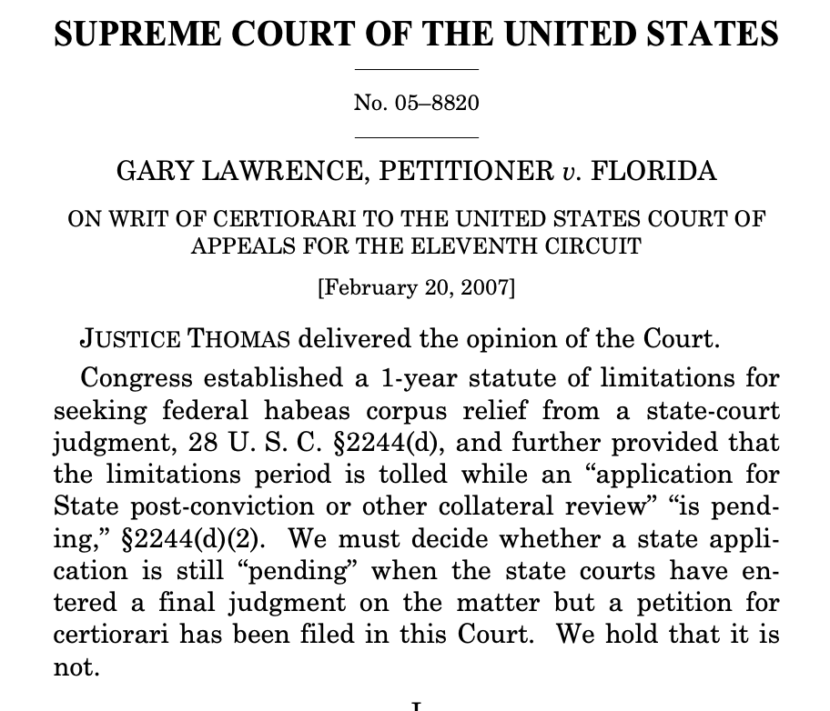 csmcdaniel's tweet photo. Nice that some people get extensions to their deadlines. Here is Justice Thomas ruling on death row prisoners whose appointed counsel messed up the math and missed a deadline: https://t.co/wMdpUS1O5k