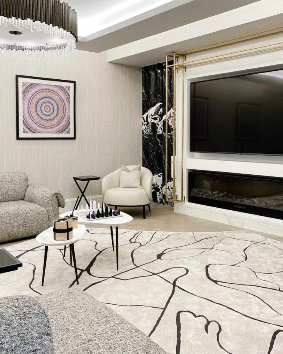 Monochrome dream from <a href="/Iconeinterior/">Icone interiors</a> featuring our Battersea Chandelier from the Mayfair collection. The perfect timeless piece for this style. 
•
Frosted or clear Lucite rods with stippled gold or stippled bronze.