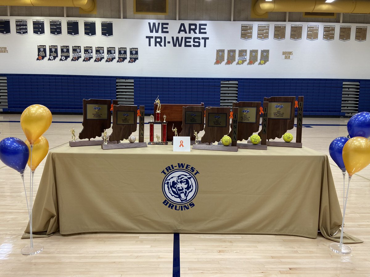 We are ready! Come help us celebrate our Spring Athletes! Events start at 6:30pm tonight in the Main Gym! <a href="/TriWestSoftball/">Tri-West Softball</a> <a href="/TriWestBaseball/">Tri-West High School Baseball</a> @golfingdad1007 <a href="/TriWestTrack/">TW Track and Field</a> <a href="/twcheerleading_/">Tri-West High School Cheerleading</a> <a href="/nwhsc1/">David Hobaugh</a> <a href="/ScottFrye37/">Scott Frye</a>