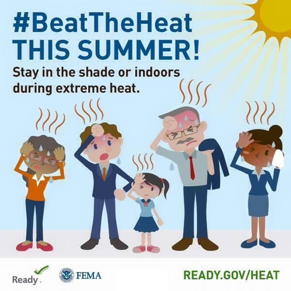 Prepare for the summer heat!

Don't have A/C? Here are some other options to cool down your home:
- Cover windows with drapes or shades
- Weather-strip doors and windows
- Use window reflectors designed to reflect heat back outside

Tips to #BeatTheHeat: ready.gov/heat