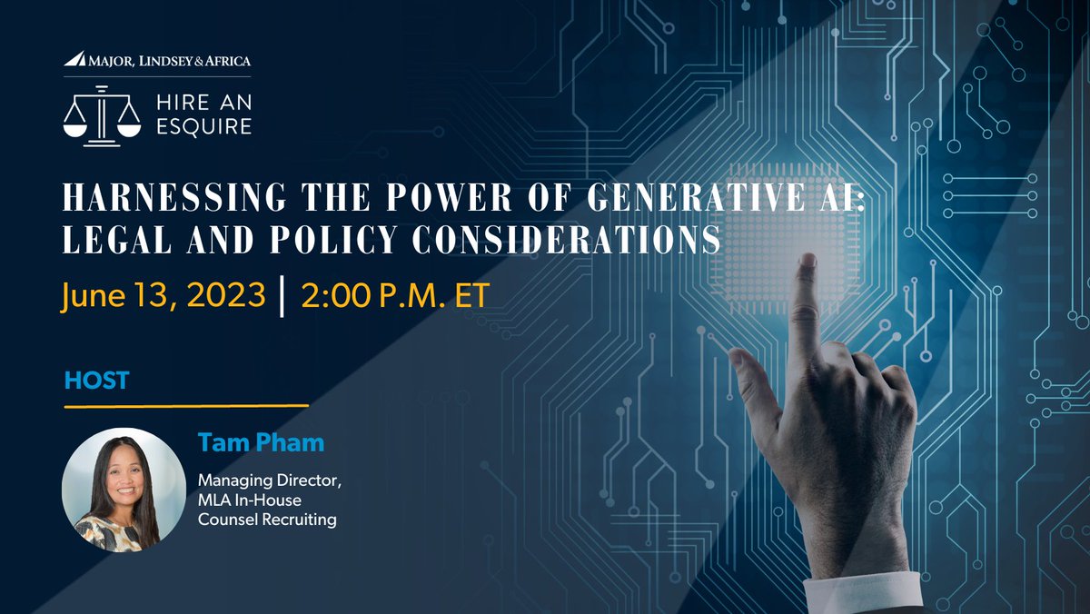 How is Generative AI impacting the way business is done and what are the legal ramifications of using it? Join @mlaglobal's Tam Pham & a panel of AI experts as they discuss the risks and the benefits. 
bit.ly/3oKMTZ9
#mlaglobal #AI #legal #trending