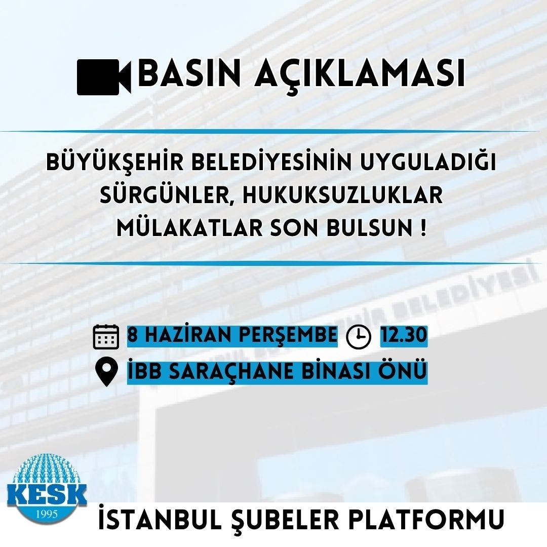 4688 Sayılı kanunun 18. maddesinde 'Kamu işvereni, sendika yöneticilerini sebebini açık ve kesin şekilde belirtilmedikçe yeri değiştirilemez' şeklinde hüküm bulunmaktadır.
#İBBHaniHakHukukAdalet
<a href="/ekrem_imamoglu/">Ekrem İmamoğlu</a> 
<a href="/herkesicinCHP/">CHP 🇹🇷</a>