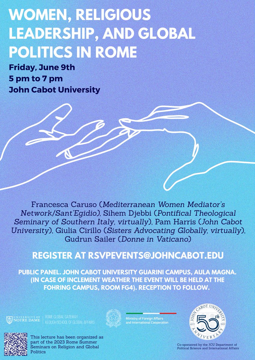 Michael Daniel Driessen (@michaelddriess1) on Twitter photo Rome friends! Come and join us tomorrow and friday for these two great events at John Cabot University:
Thursday, June 8th, 6-7:30pm "Coping with Defeat" <a href="/JonathanLauren6/">Jonathan Laurence</a> and
Friday, June 9th, 5-7pm "Women, Religious Leadership and Global Politics in Rome" Rome friends! Come and join us tomorrow and friday for these two great events at John Cabot University:
Thursday, June 8th, 6-7:30pm "Coping with Defeat" <a href="/JonathanLauren6/">Jonathan Laurence</a> and
Friday, June 9th, 5-7pm "Women, Religious Leadership and Global Politics in Rome"