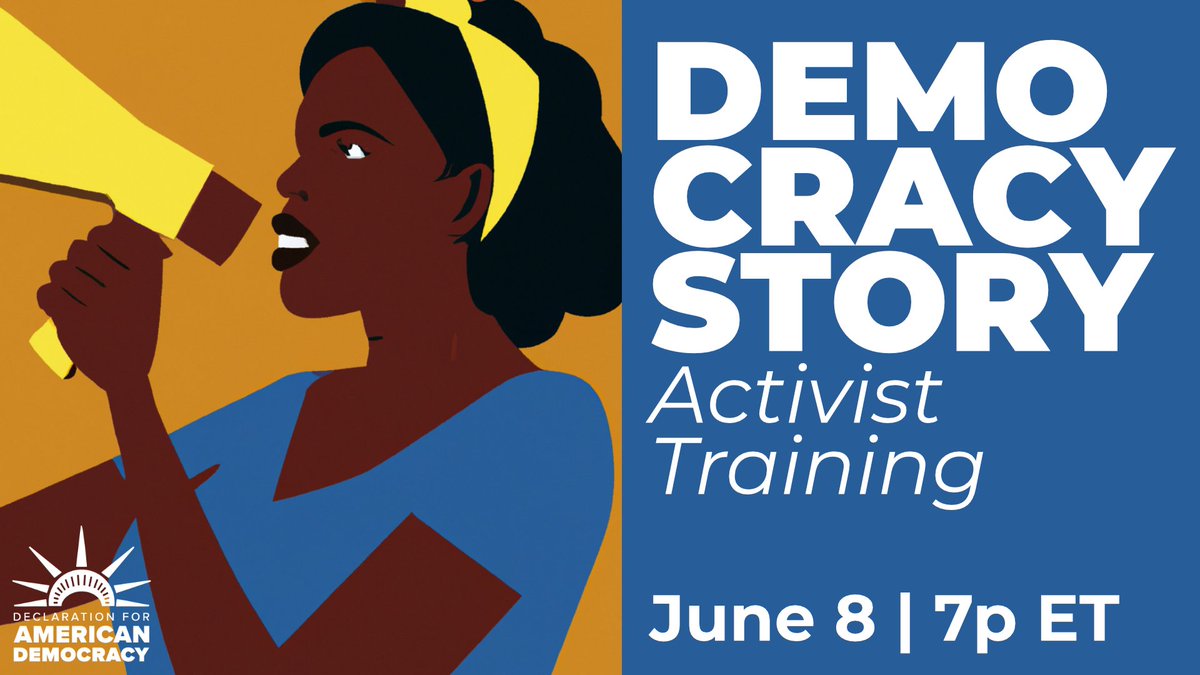DFADCoalition's tweet photo. The health of our democracy impacts all of us on a daily basis. Join @DFADcoalition tomorrow at 7pm ET for a Democracy Story Activist Training to learn how you can use your story as a powerful advocacy tool! https://t.co/6GDz6bTavc https://t.co/ctGJAM6ydP