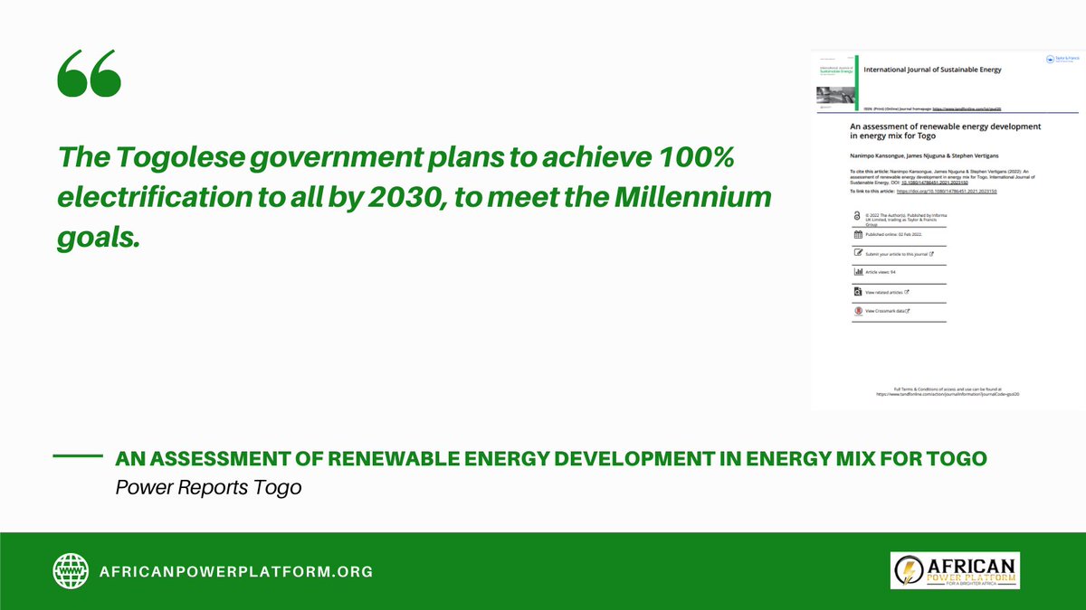 africanpowerplatform.org/resources/repo…

Power Reports Togo

An assessment of renewable energy development in energy mix for Togo

#africanpowerplatform #africapowerplatform #energyaccess #PowerAfrica #energy #cleanenergy #Africa #renewables #renewable #renewableenergy

africanpowerplatform.org/resources/repo…