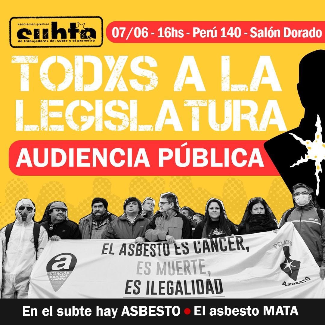 Hoy se realiza una Audiencia pública sobre el asbesto en el Subte en la Legislatura de la Ciudad Autónoma de Buenos Aires.
Sobre esto publicamos una nota en el Nº2 de Pulso Laboral. Pude leerse en este enlace:citra.org.ar/publicaciones/…