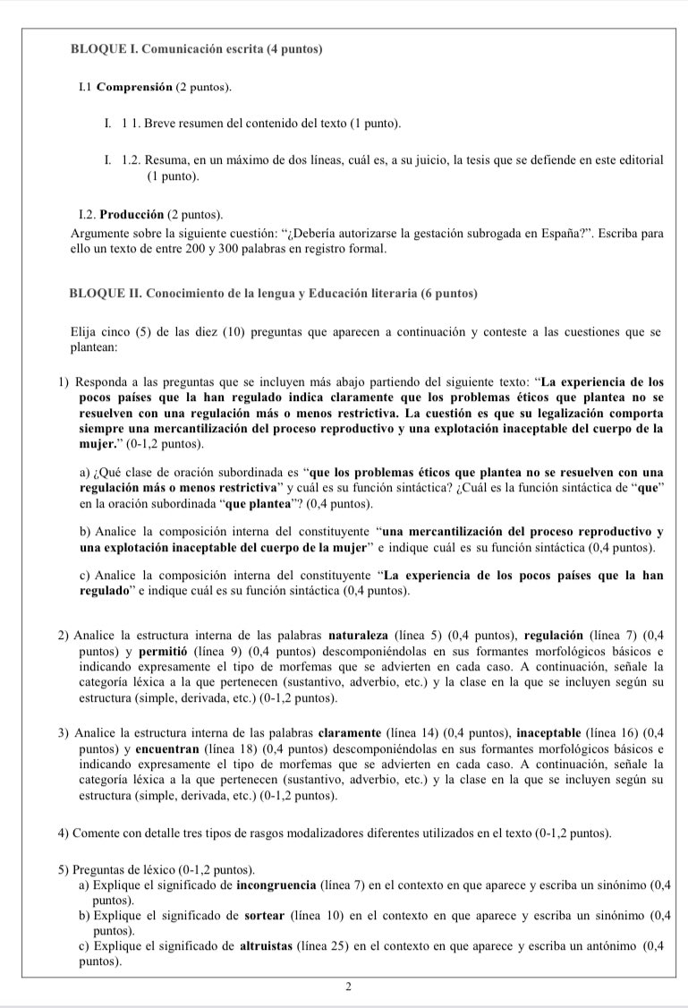 La prueba de Lengua Castellana en la PAU de la Comunidad Valencia nos ha vuelto a mostrar el peligro de una educación ideologizada y manoseada por los partidos políticos. Los alumnos se han encontrado con un texto totalmente parcial contra la gestación subrogada, que deshumaniza