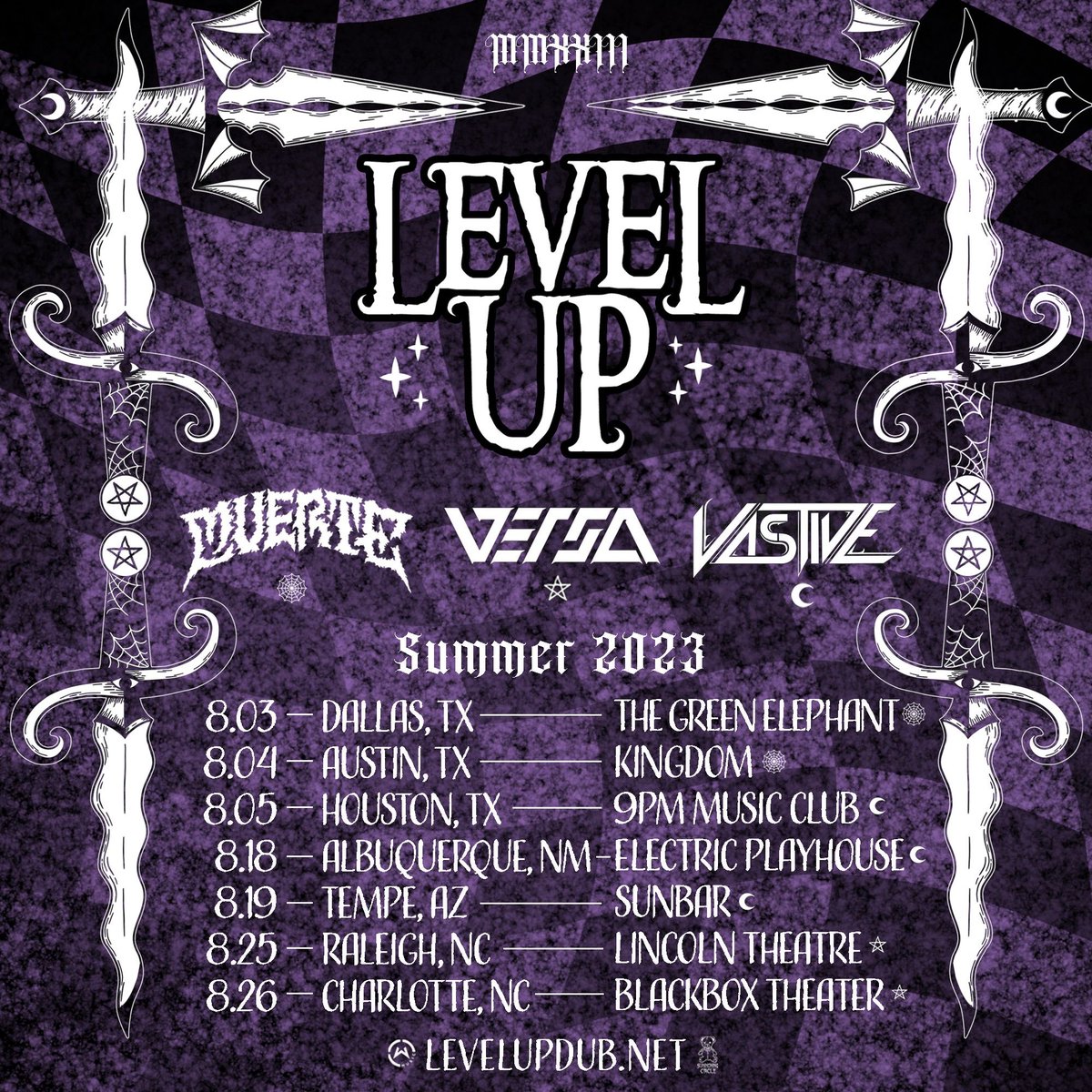 levelupdub's tweet photo. HEADLINE SUMMER SHOWS!! 🗡️🗡️ 

ON SALE FRIDAY 10AM (link in comments) WOWOW IM SO EXCITED💜 @MUERTEisdead @versadubz @vastiveofficial https://t.co/XdbIQ6ywfL