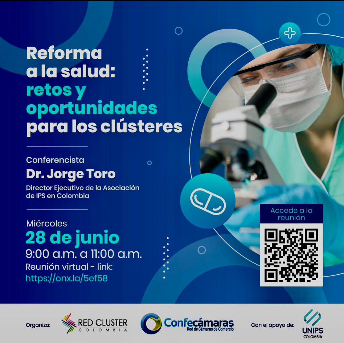 UnipsColombia's tweet photo. ¡Conectate a la reunión virtual!

Reforma a la salud: Retos y oportunidades para los Clústeres.

📌Miércoles 28 de Junio
9:00 am a 11:00 am https://t.co/aAlx5Rb6qj