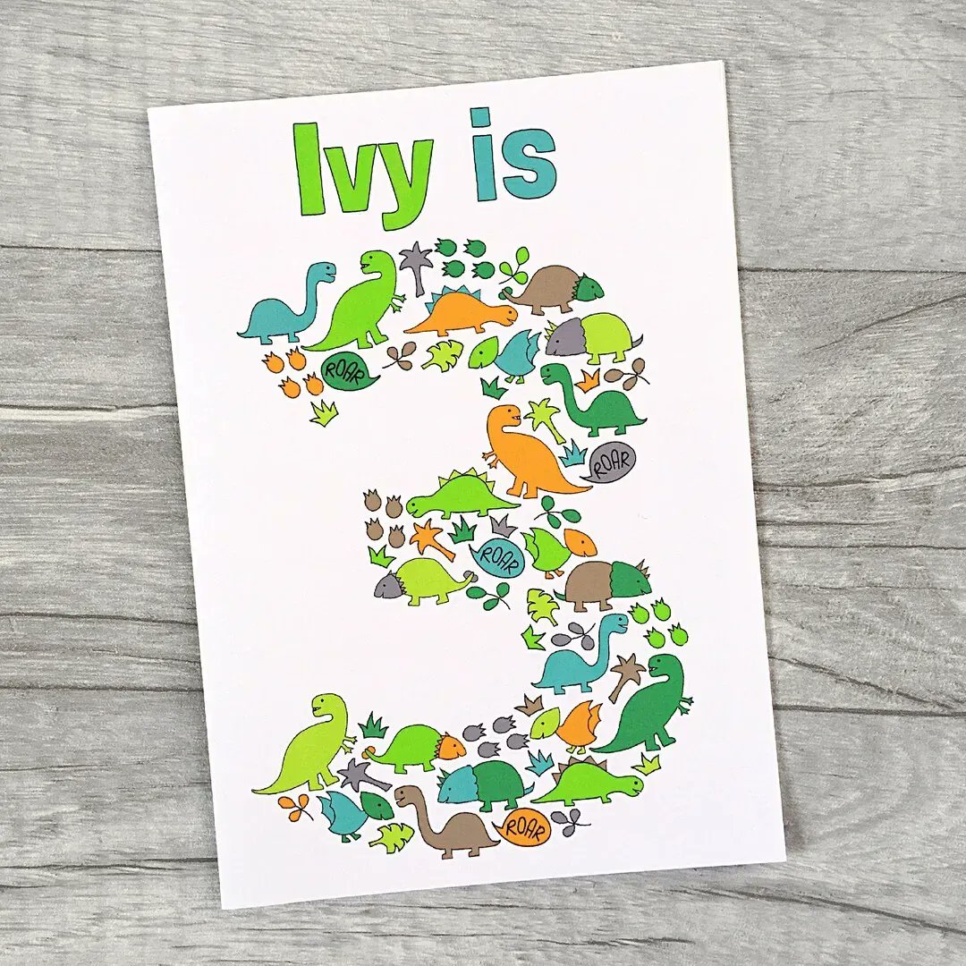 Do you know a little dinosaur fan? Then this personalised birthday card is for them! Available in lots of ages! buff.ly/3WRNjJS #womaninbizhour #inbizhour #DinosaurMonth