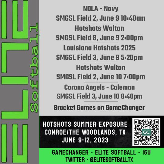 Here is our schedule for the Hotshot Summer Exposure this weekend. <a href="/EliteSoftballTx/">Elite Softball</a> <a href="/SoftballTemple/">Temple College Softball</a> <a href="/BearkatsSB/">Sam Houston Softball</a> <a href="/McLennan_SB/">McLennan Softball</a> <a href="/UHCougarSB/">Houston Softball</a> <a href="/sfa_softball/">SFA Softball</a> <a href="/McNeeseSoftball/">McNeese Softball</a> <a href="/nicholls_sb/">Nicholls Softball</a>