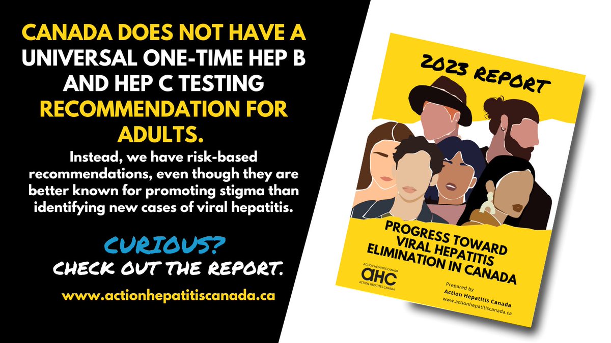 Evidence supports universal one-time Hep B &amp; Hep C testing for adults. But that's not what the Canadian guidelines recommend. 

Curious? 🧐

Check out our 2023 Progress Report 👉
actionhepatitiscanada.ca/progressreport…