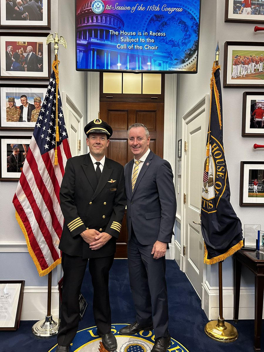 Thank you to Perkasie’s own Captain John Wood with <a href="/ALPAPilots/">Air Line Pilots Association</a> for coming to our DC office today to discuss our joint priorities, including FAA Reauthorization and secondary cockpit barriers, to keep our pilots, crews, and passengers safe.