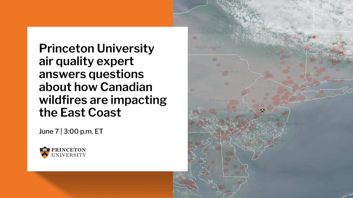 The smoke and haze from the Canadian wildfires have triggered air alerts along the northern East Coast. Tune in LIVE at 3pm ET to learn more about how the wildfires are impacting air quality from #PrincetonU professor @PrincetonZondlo: bit.ly/43tuOh2